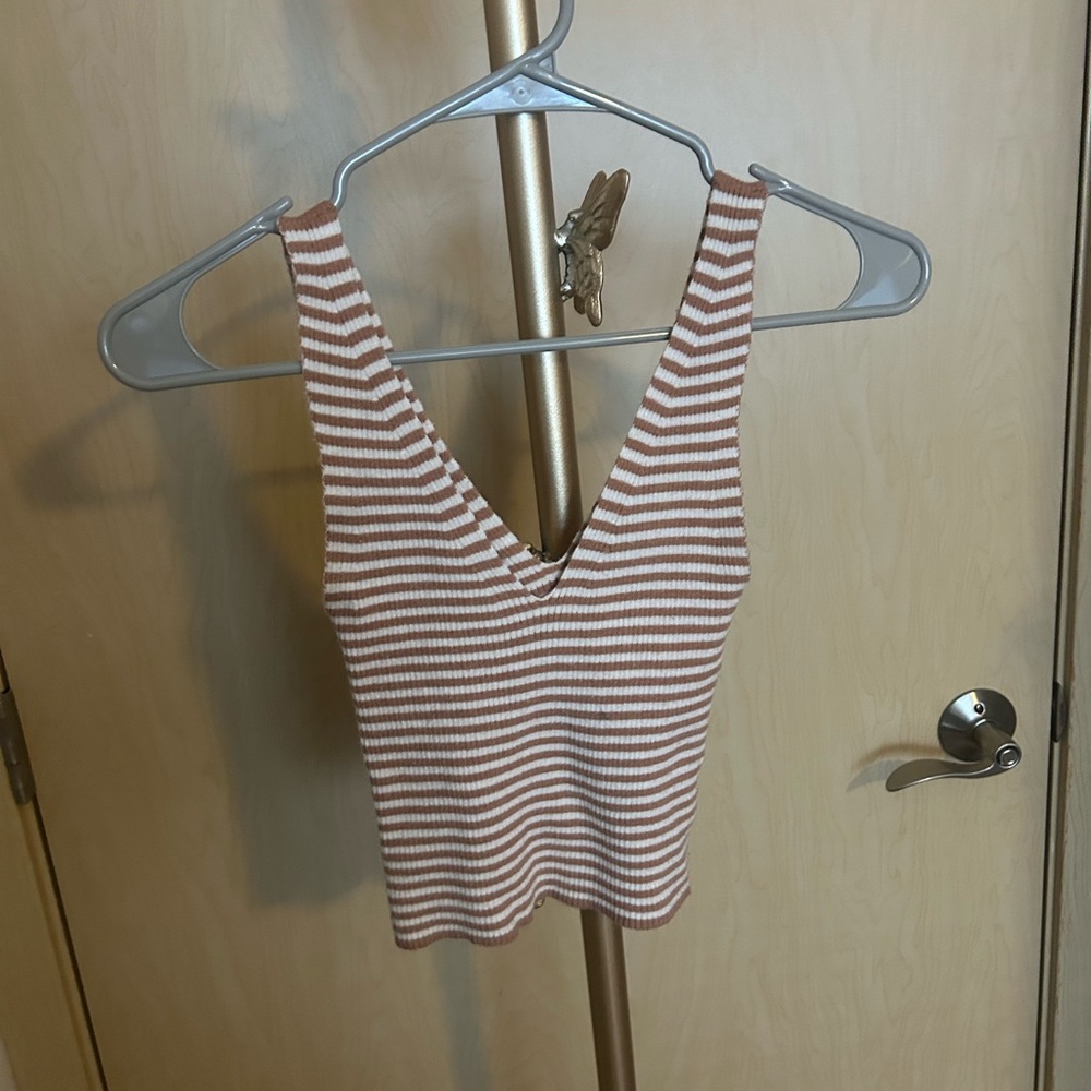 Forever 21 Brown and Cream Striped Tank Top